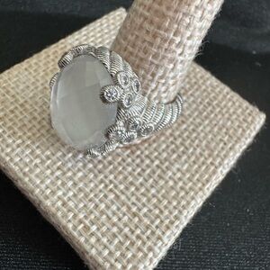 Judith Ripka 925 Silver White Faceted  Cut Quart Ring w/Diamonique CZ stones
